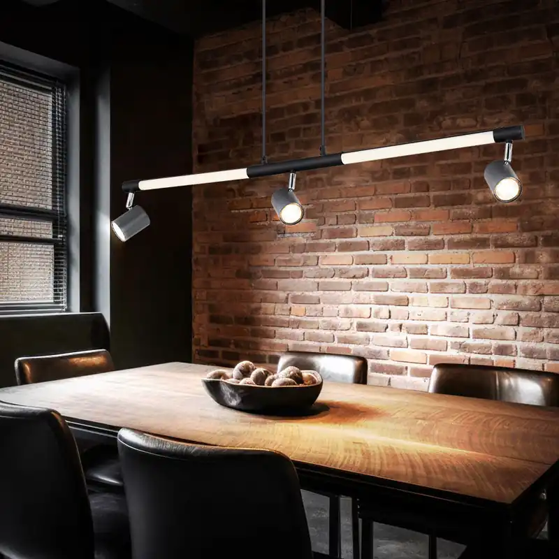 Laatste Versie LED hanglamp, chroom, zwart, beweegbare spots, L 100 cm