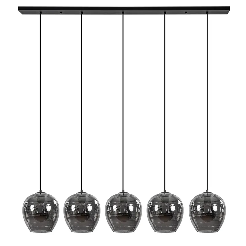 Uitverkoop Hanglamp balk zwart 5-lichts smoke glas