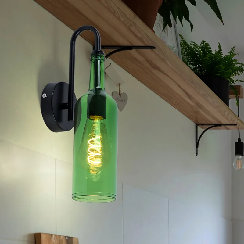 Gratis Retour Wandlamp, design fles, groen, H 35 cm