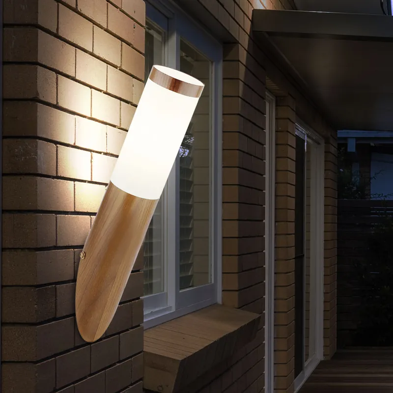 Wandlamp, buiten, roestvrij staal, houteffect, H 39 cm Betaalbaar