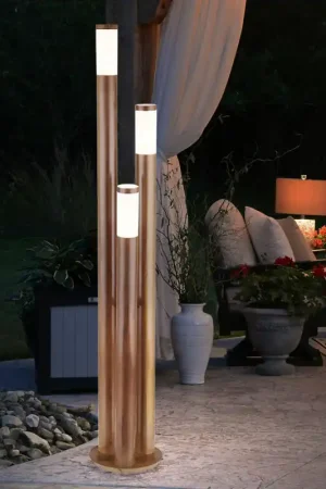 Vloerlamp roestvrij staal, houtlook, H 170 cm Meest Verkocht