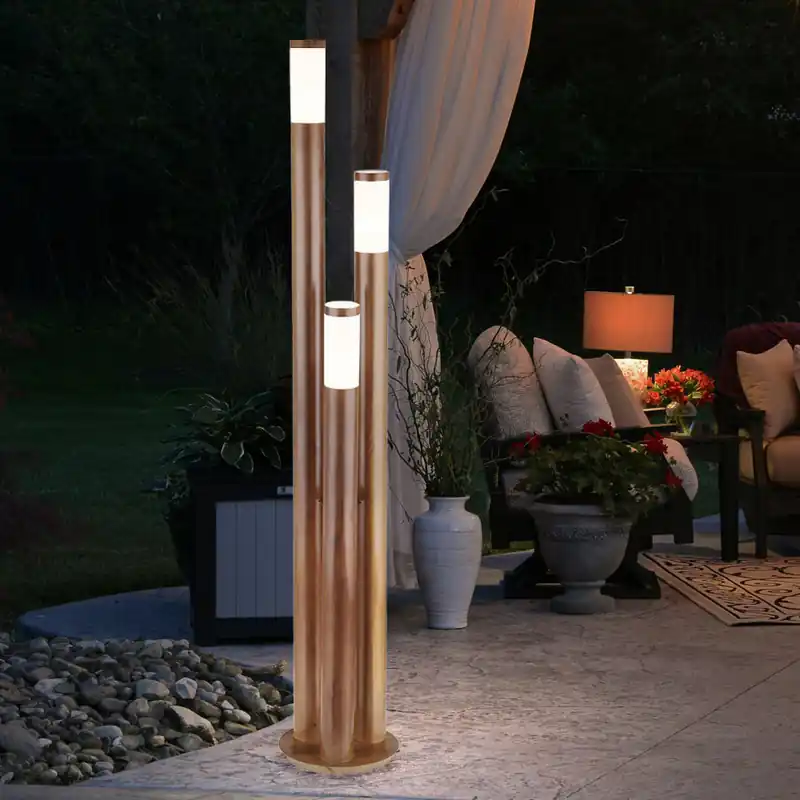 Vloerlamp roestvrij staal, houtlook, H 170 cm Meest Verkocht
