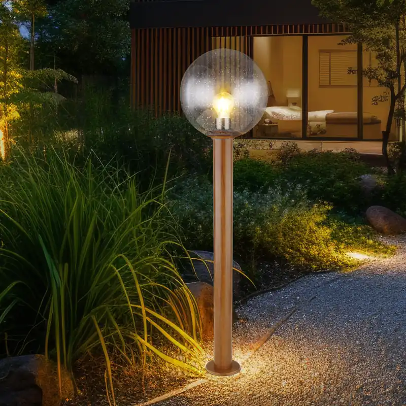Buitenlamp Vloerlamp, bruin houteffect glas, DxH 25x100cm Veilige Betaling