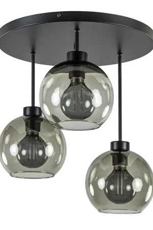 3-Lichts ronde plafondlamp met smoke glazen bollen Beperkt Aanbod