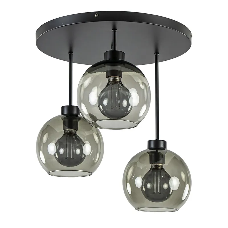 3-Lichts ronde plafondlamp met smoke glazen bollen Beperkt Aanbod