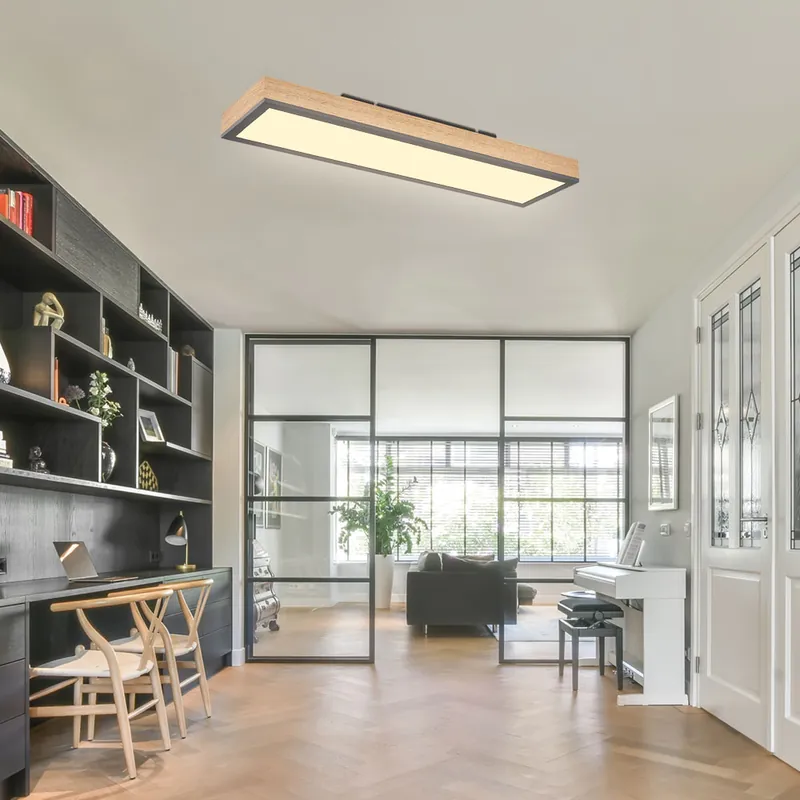 Bestseller LED plafondlamp, houtlook, ALU grafiet, opaal, L 60 cm