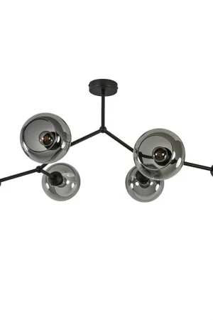 6-Lichts plafondlamp zwart met smoke glazen bollen Beste Prijs