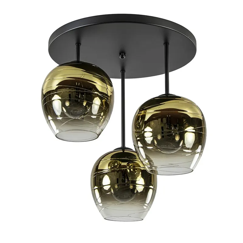 Chique 3-lichts plafondlamp zwart met goud glas Betaalbaar