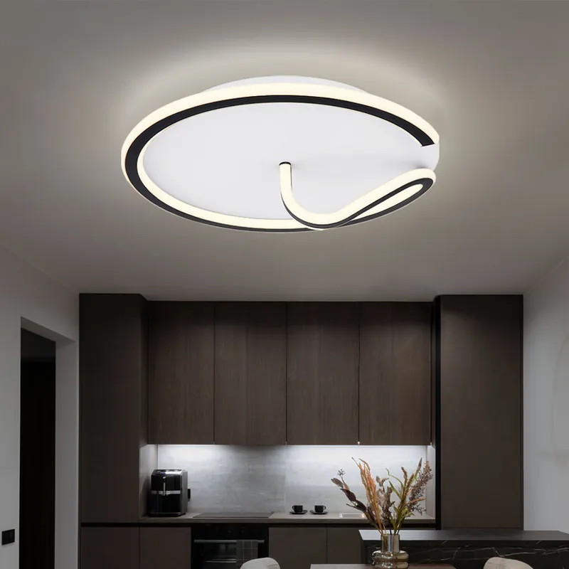 LED plafondlamp, metaal, zwart, opaal wit Laatste Versie