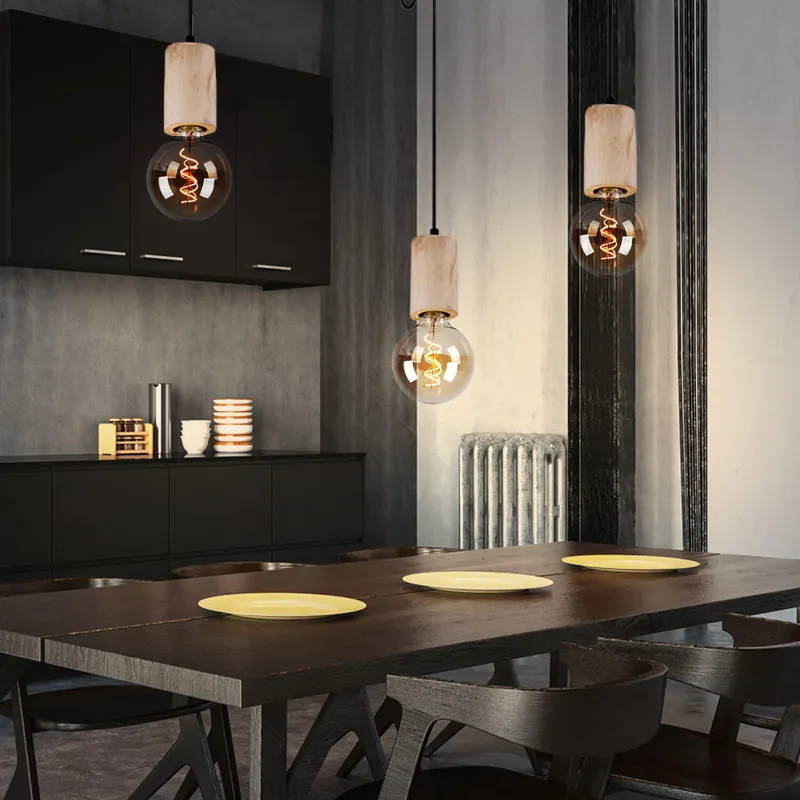 Hanglamp, 3-lichts, hout, naturel, zwart, H 160 cm Hoge Kwaliteit