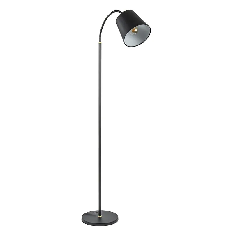 Betaalbaar Mat zwarte vloerlamp met goud en kunststof kap