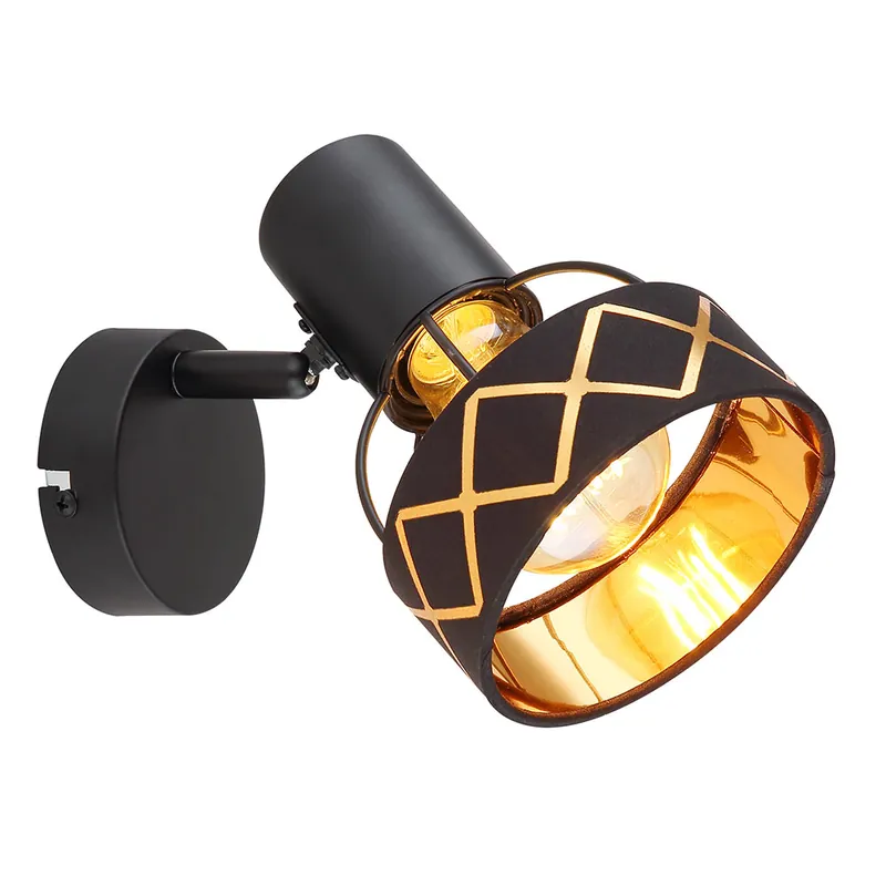 Wandlamp, verplaatsbare spot, textiel zwartgoud, H 16 cm Laatste Versie