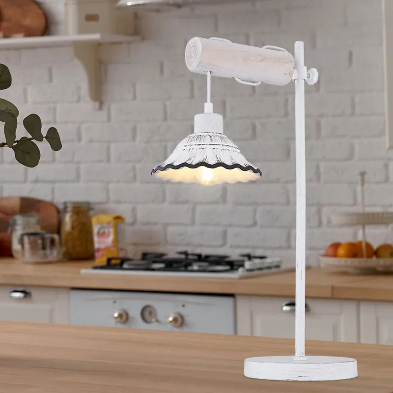 Hoge Kwaliteit Tafellamp, in hoogte verstelbaar, hout, witgewassen, H 55 cm