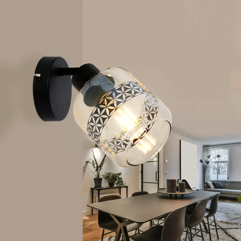 Lage Prijs Wandlamp, metaal, glas, amberkleurig, zwart, H 19 cm