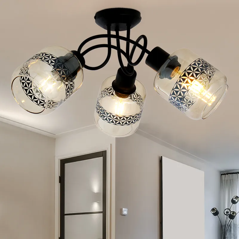 Meest Verkocht Plafondlamp, zwart, amberkleurig glas, levensbloem, H 19 cm
