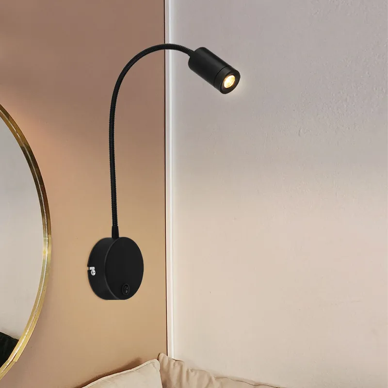 LED wandlamp, zwart, flexibel, schakelaar, H 50 cm Laatste Versie
