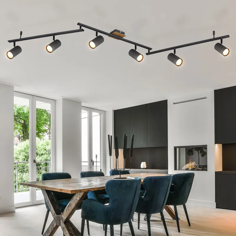Spotlight, 6 vlammen, grafiet, houtlook, L 180cm Superprijs