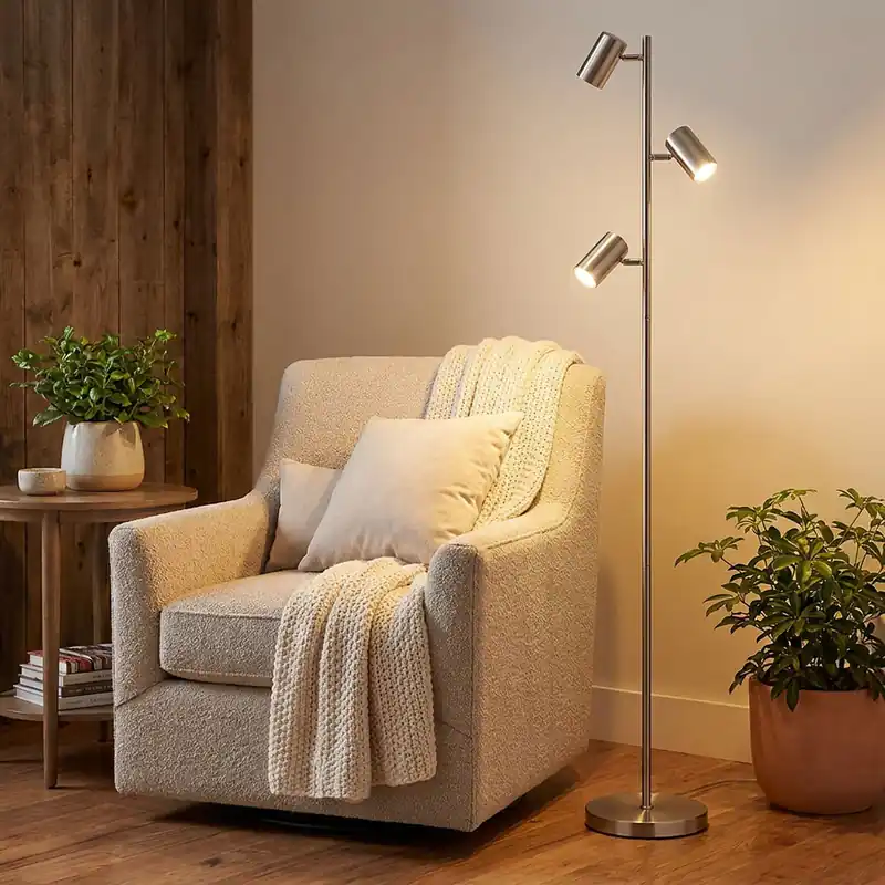 Staande lamp, beweegbare spot, mat nikkel, H 154 cm Meest Verkocht