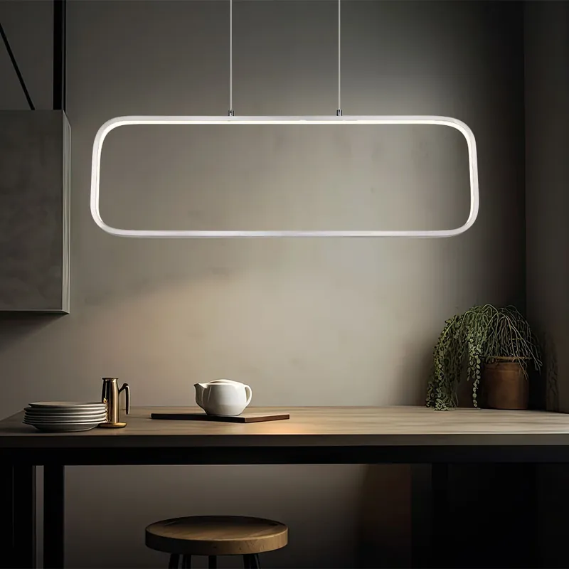 Veilige Betaling LED hanglamp, metaal, rechthoekig, zilver opaal, H 120 cm