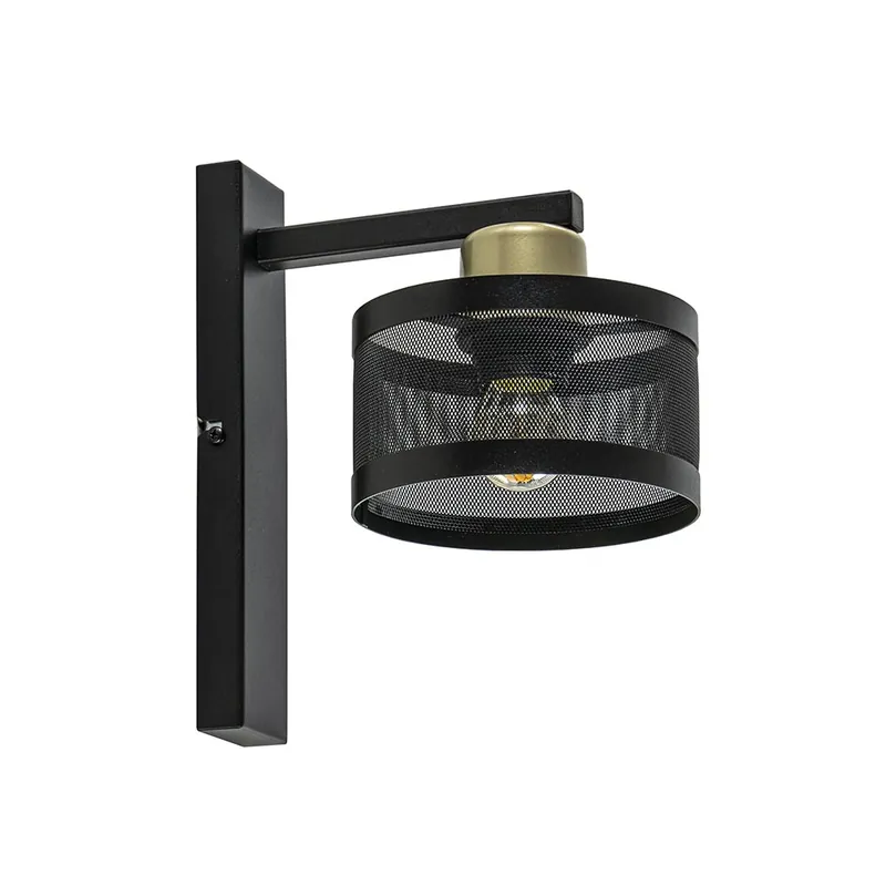 Actieprijs Landelijke wandlamp zwart/goud met ronde kap