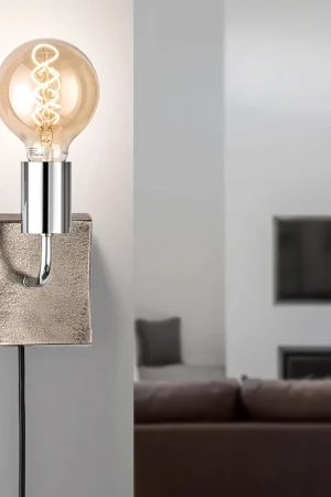 Direct Beschikbaar Wandlamp, antiek nikkel, chroom, snoerschakelaar, L 12 cm