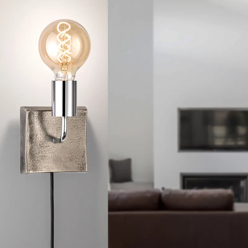 Direct Beschikbaar Wandlamp, antiek nikkel, chroom, snoerschakelaar, L 12 cm