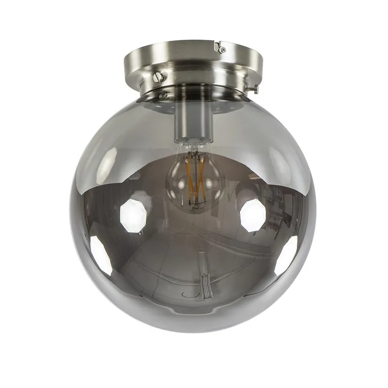 Favoriet Ronde plafondlamp smokey glas met nikkel