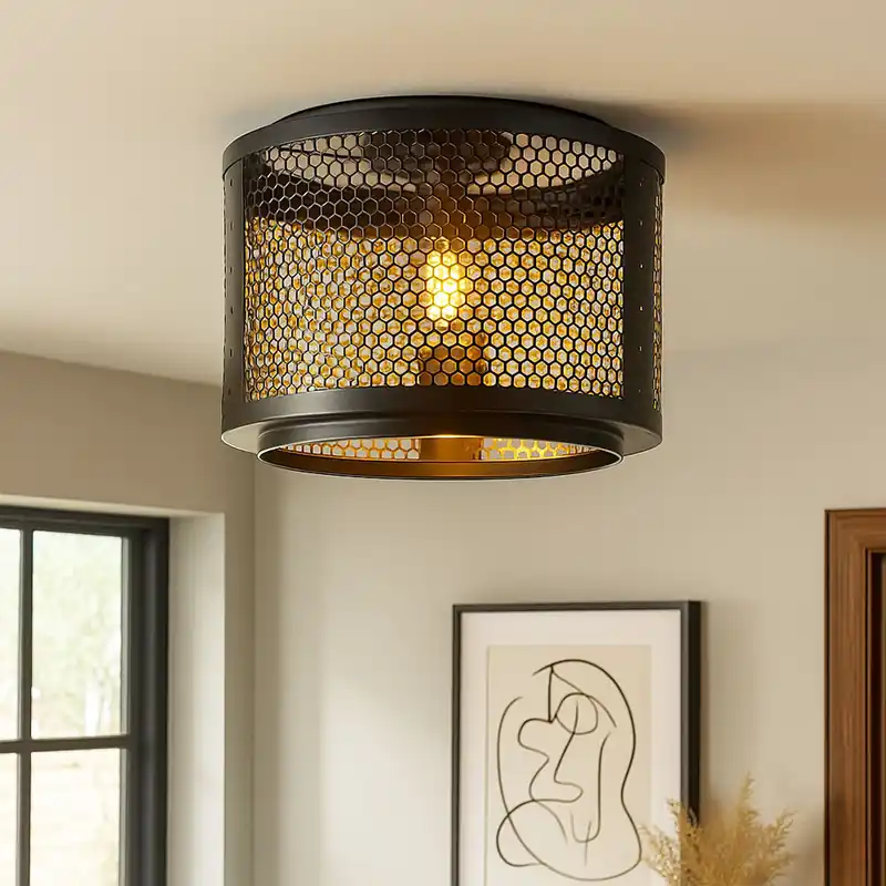 Plafondlamp slaapkamerlamp, raster kap goud zwart Must-Have