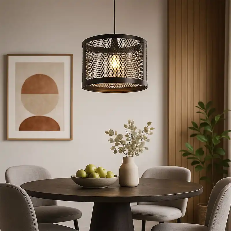 Eettafel hanglamp, raster look, zwart goud, H 150 cm Favoriet