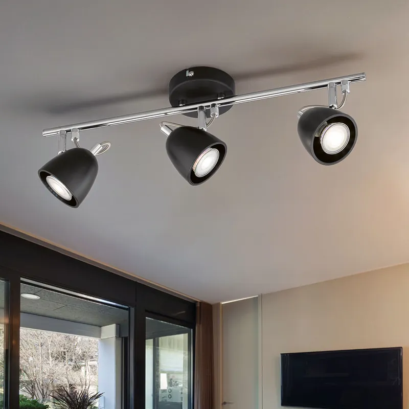 Shop Nu LED plafondlamp, zwart, chroom, beweegbare spots, L 50 cm