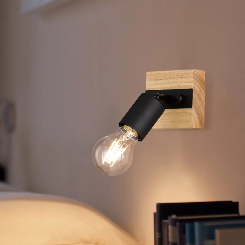Wandlamp, hout metaal zwart, draaibaar, H 12 cm Flitsaanbieding