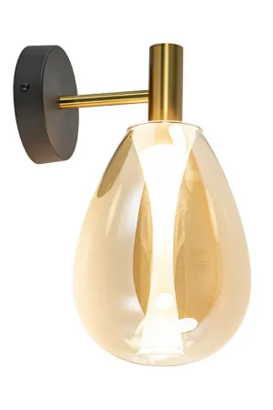 Korting Wandlamp Drop Amber zwart/matgoud