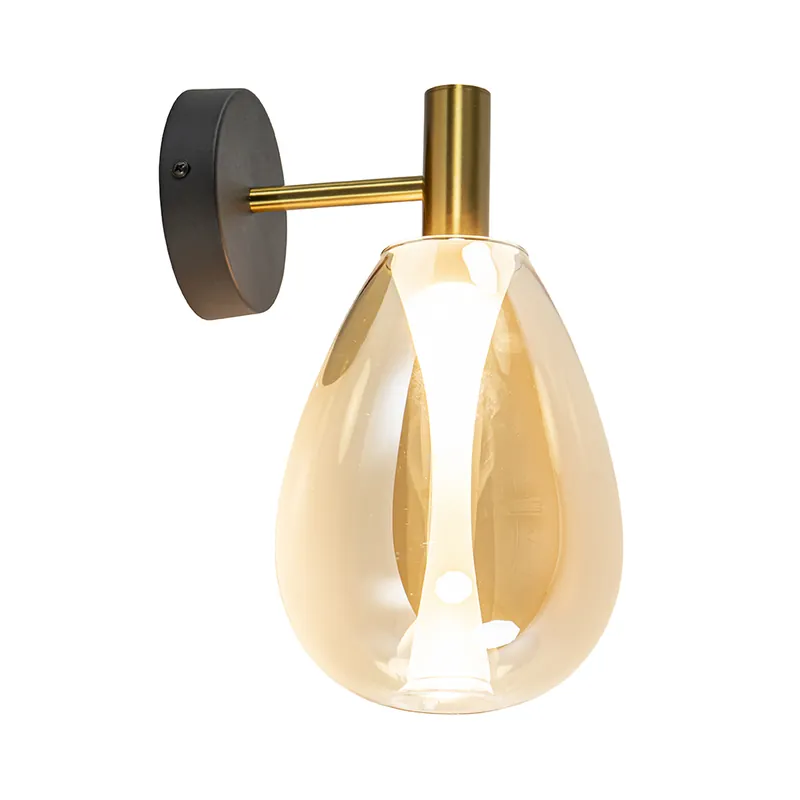 Korting Wandlamp Drop Amber zwart/matgoud