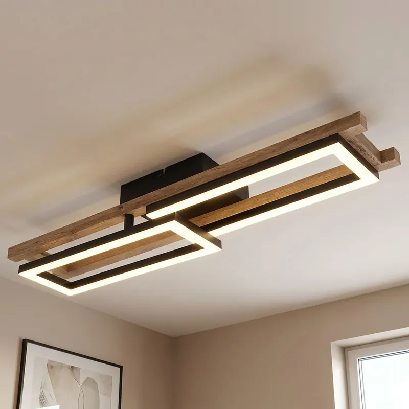LED plafondlamp, houtlook, verstelbaar, L 69 cm Tijdelijk Beschikbaar