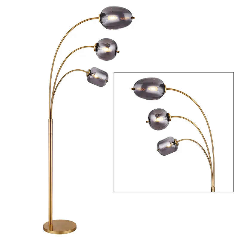 Staande lamp, metaal, glas, messing, rook, 3 vlammen, L 80cm Tijdelijk Beschikbaar