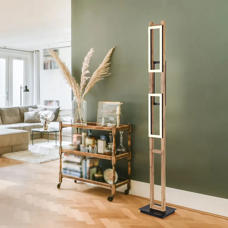 LED vloerlamp, houtlook, zwart mat, H 150 cm Fabrieksprijs