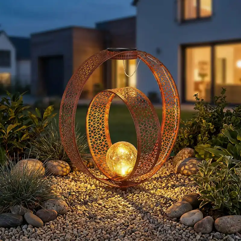 Express Levering LED solarlamp, grondspies, craqueléglas, roest, H 42 cm