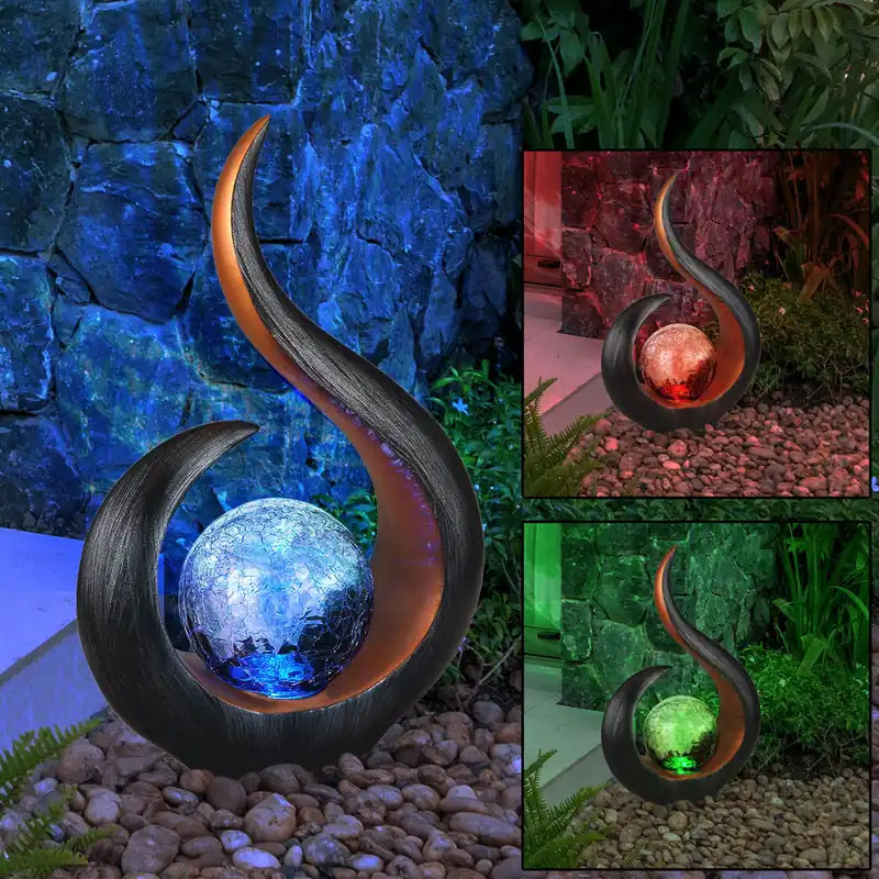 Gereduceerde Prijs RGB LED-zonnelamp, kleurverandering, zwartgoud, H 33,5 cm