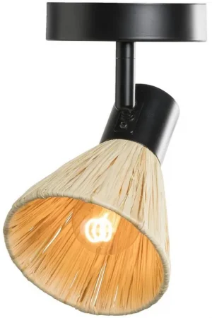 1-spot Raffia E14 - beige/zwart metaal - 19x15x11 cm Gratis Verzending