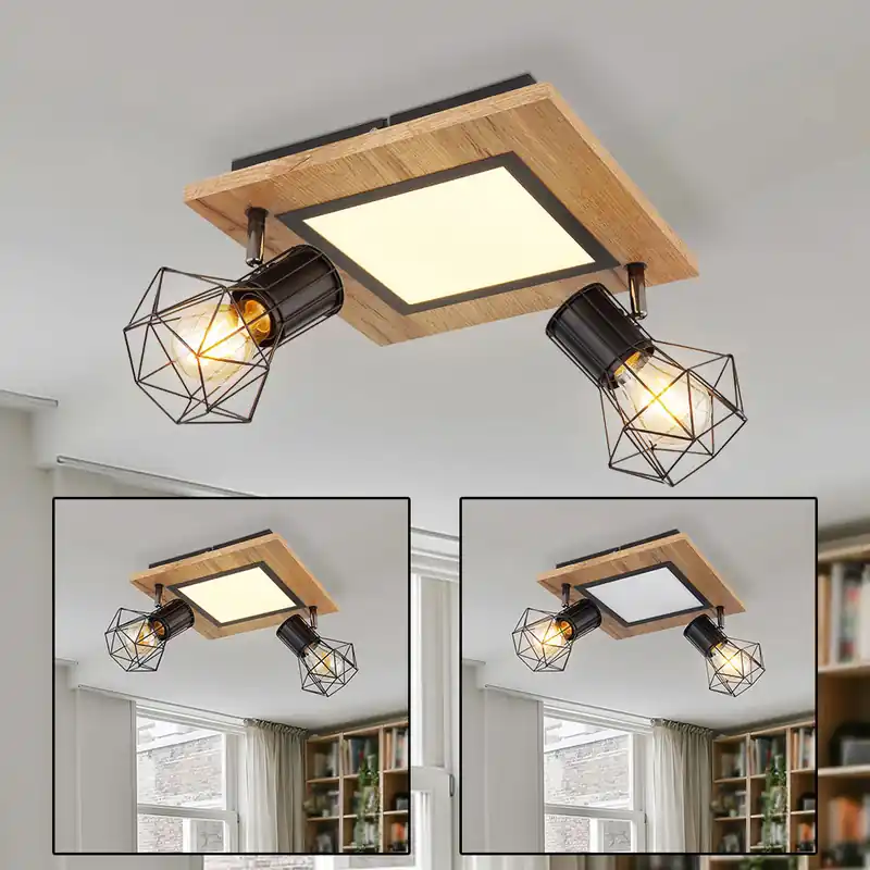 LED plafondlamp, houtlook, draaibare rasterpunten, L 30 cm Beperkt Aanbod