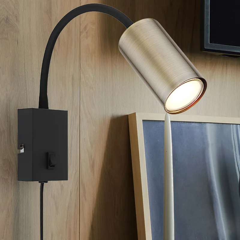 Tijdelijk Beschikbaar Wandlamp, Flexo spot, zwart, voedingskabel, H 44 cm