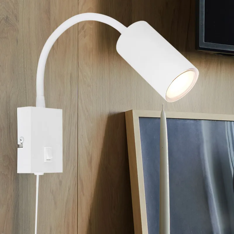 Wandlamp, wit, flexibel instelbaar, voedingskabel, H 44 cm Gratis Verzending