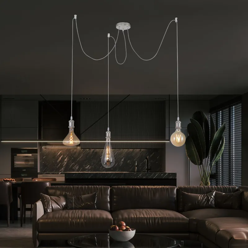 Hanglamp, 3-vlam, in hoogte verstelbaar staal, H 300 cm Nu Kopen