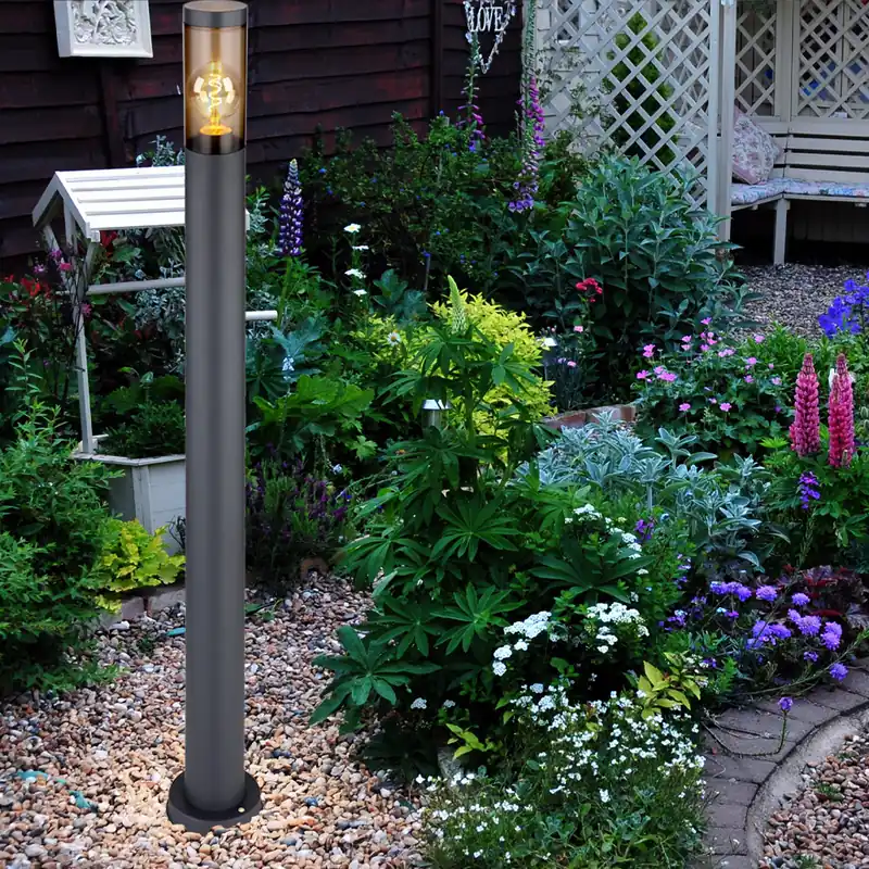 Actieprijs Vloerlamp, IP44, rokerig, antraciet, E27, H 110cm