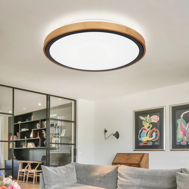 LED plafondlamp, hout, zwart, opaal, CCT, D 43,7 cm Seizoensaanbieding
