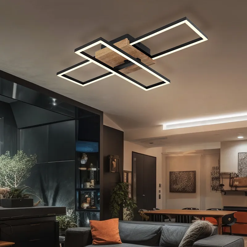LED plafondlamp, houtlook, zwart, beweegbaar, L 60 cm Betaalbaar
