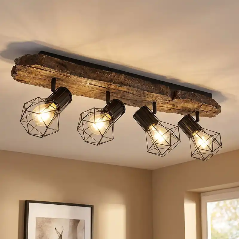 Plafondlamp, houtlook, zwartbruin, verstelbaar, L 78 cm Veilige Betaling