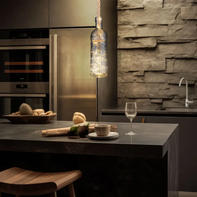 LED decoratieve hanglamp, henneptouw, glas, H 174 cm Voordeelprijs