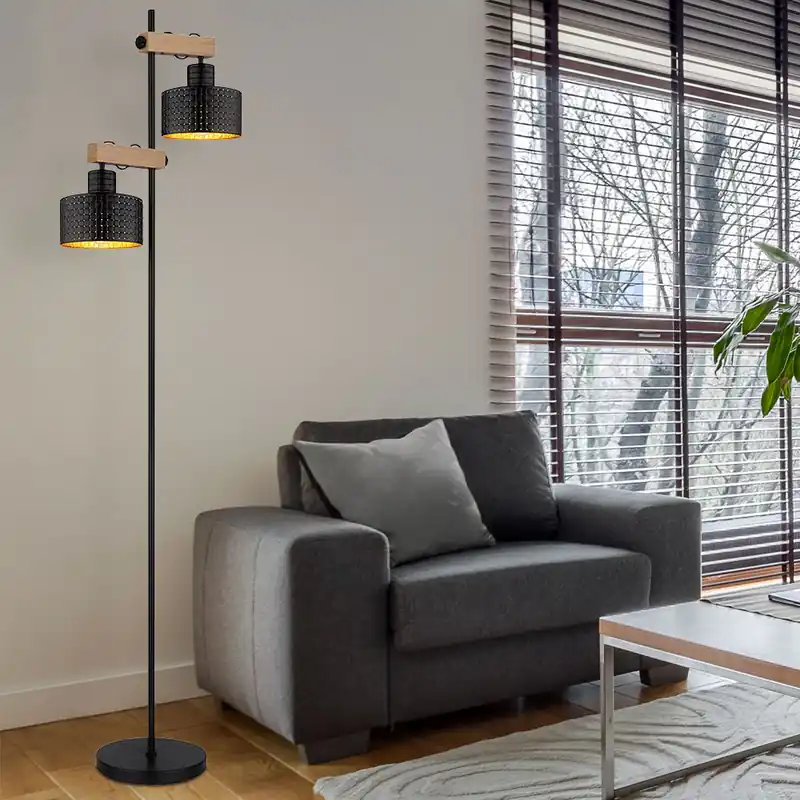 Staande lamp, houteffect, zwart-goud, H 168 cm Rechtstreeks Van De Fabrikant