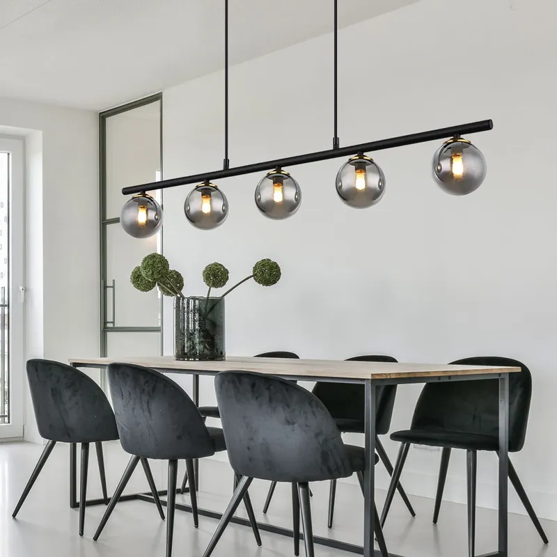 Exclusieve Aanbieding Hanglamp, glazen kap, in hoogte verstelbaar, zwart, L 90cm